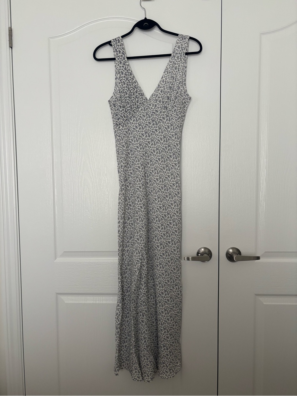 Maxi Dress in White with Black Floral Print
